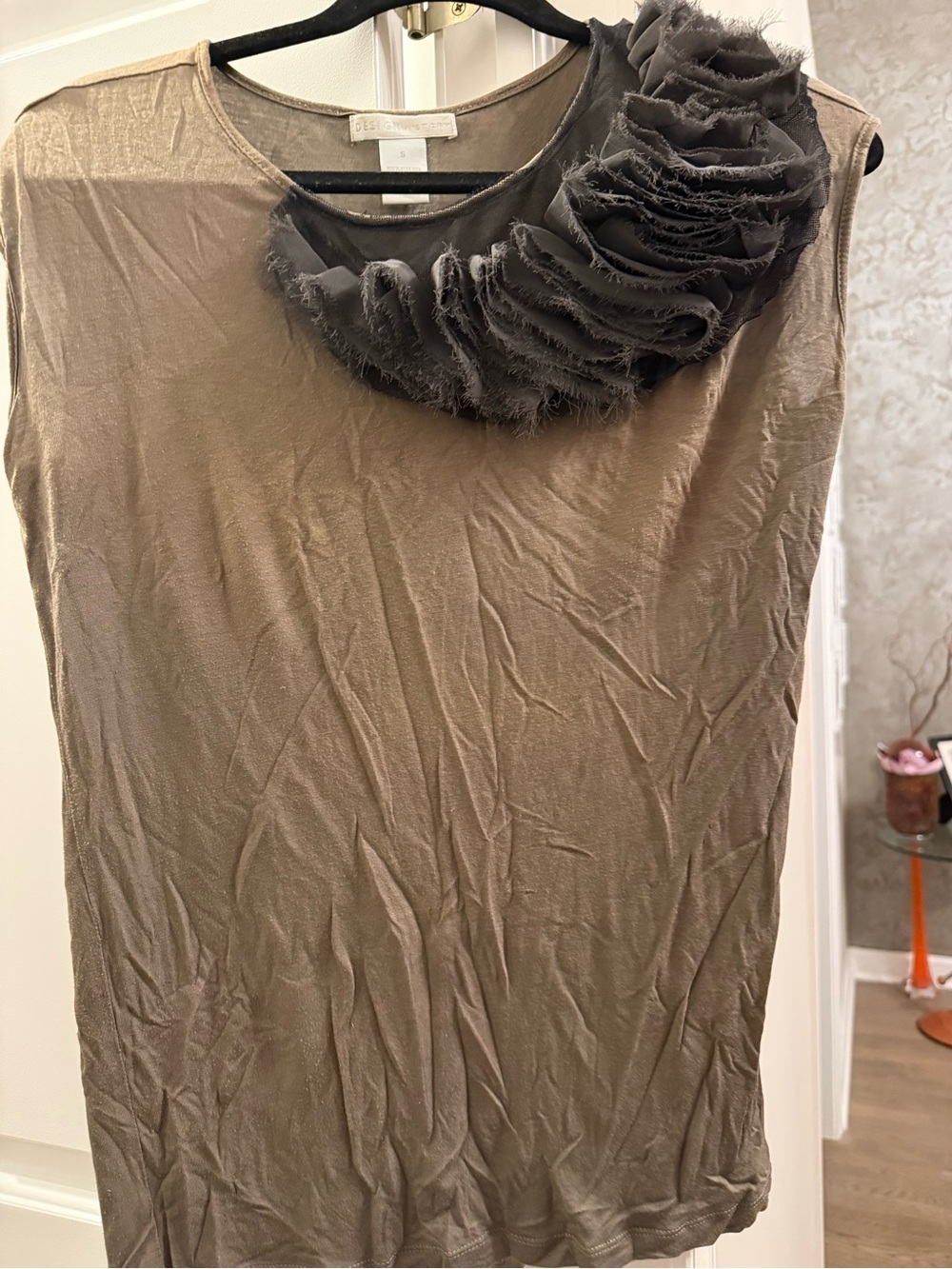 Design History Taupe Sleeveless Top with Black Hanger Accent